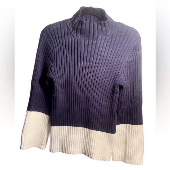 Polo Ralph Lauren Navy and Cream Classic Trendy Cotton Blend Ribbed Sweater S - Picture 2 of 5